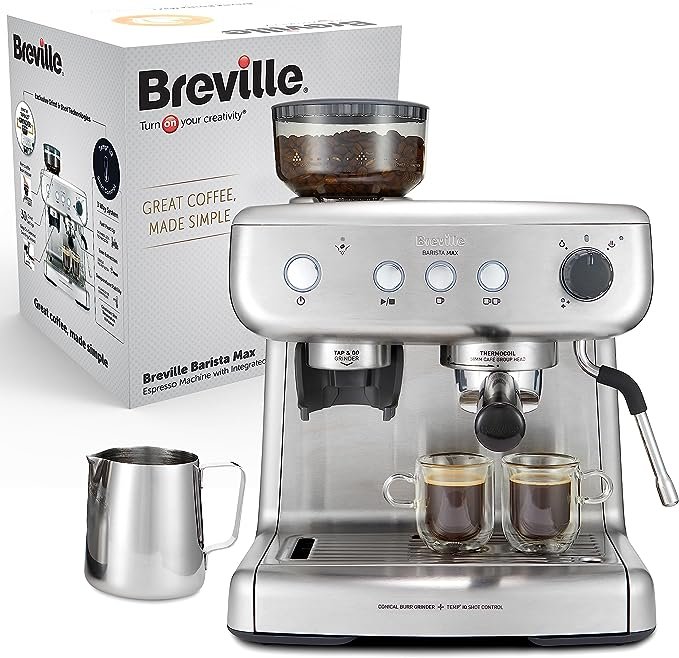 Cafetera Breville Barista Max, totalmente automática con molinillo integrado y bomba italiana de 15 bares.